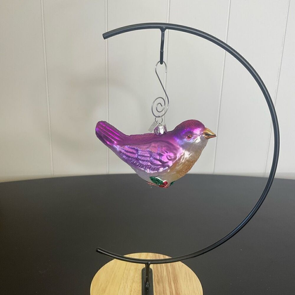 KSA Old World Christmas Ornament Colorful Glass Bird Pink Purple 5.5" Wide